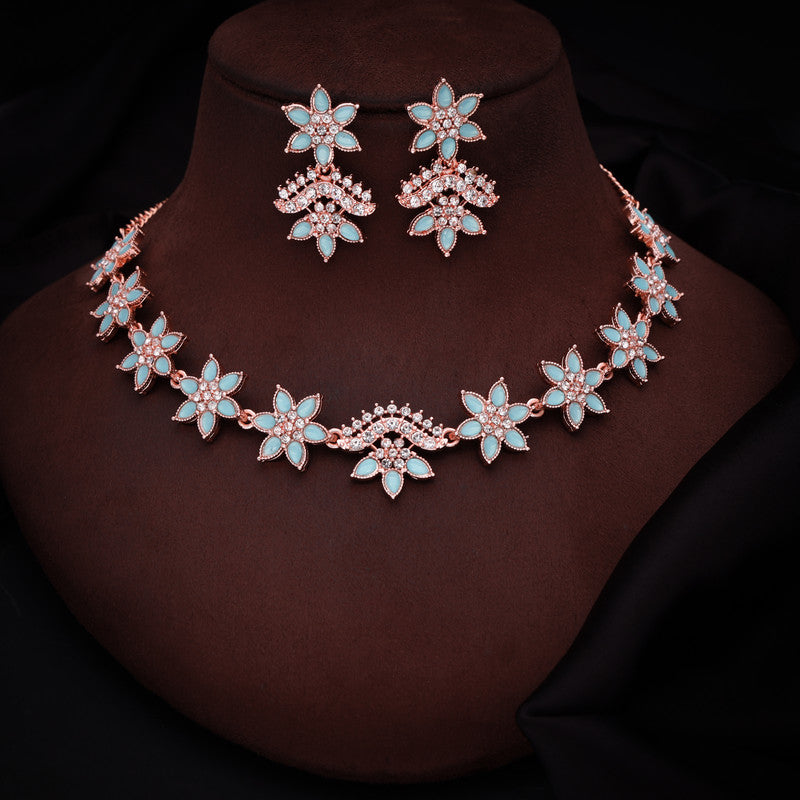 Tehzeeb Creations Sky Blue Colour Star Design Stone Studded Necklace With Earrings
