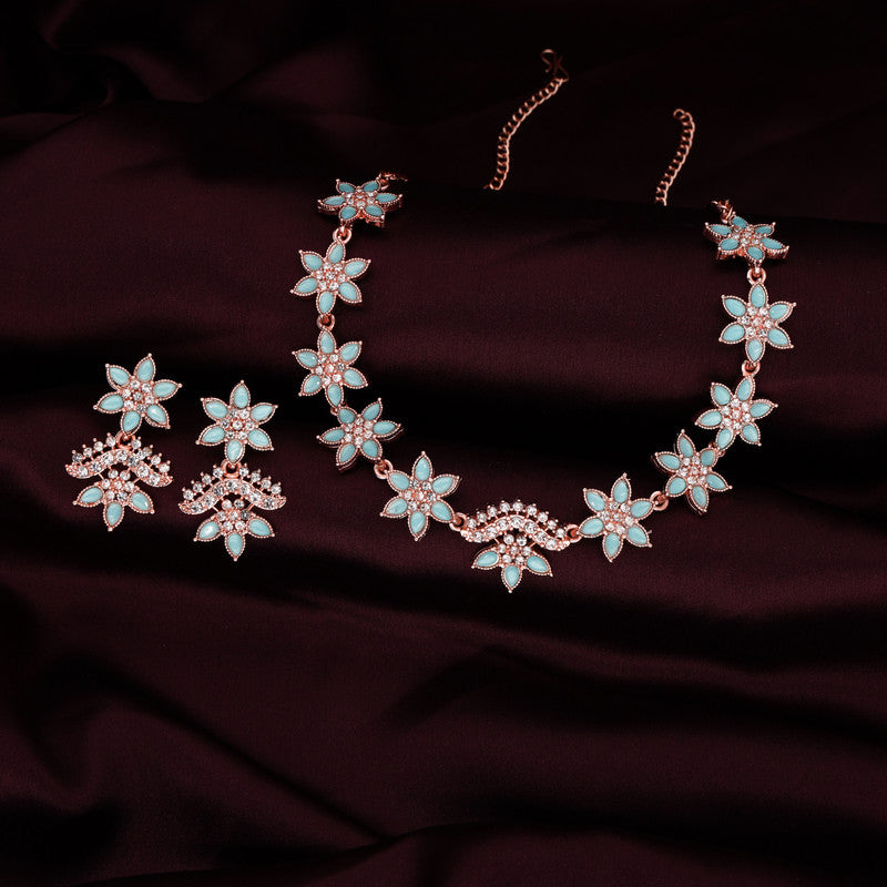 Tehzeeb Creations Sky Blue Colour Star Design Stone Studded Necklace With Earrings