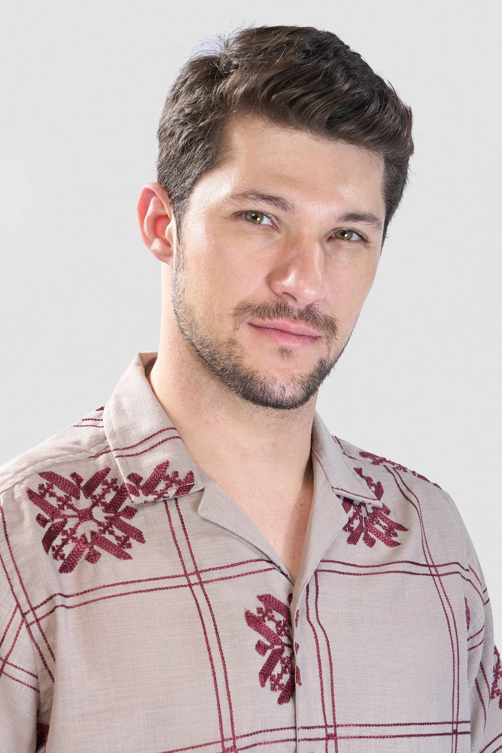 Xkind Light Maroon Embroidered Releaxed Fit Shirt