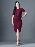 Myshka Women Magenta Polyester A-Line Round Neck Solid Knee Length Short Sleeves Co-Ords