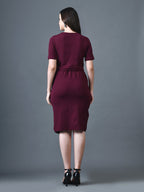 Myshka Women Magenta Polyester A-Line Round Neck Solid Knee Length Short Sleeves Co-Ords
