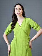 Myshka Women Sea Green Polyester A-Line V-Neck Solid Knee Length Short Sleeves Dresses - Distacart