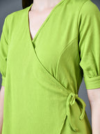 Myshka Women Sea Green Polyester A-Line V-Neck Solid Knee Length Short Sleeves Dresses - Distacart