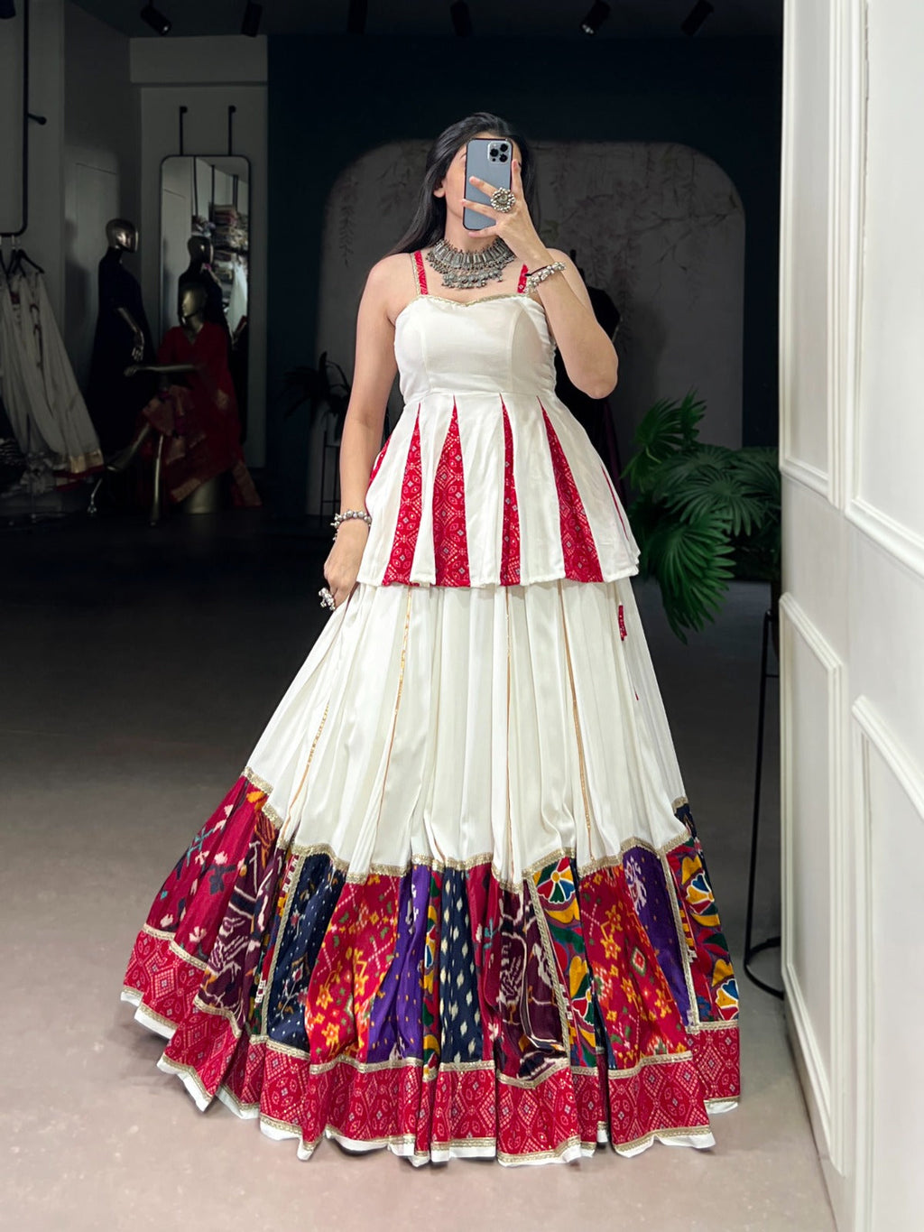 Lorenvalley Fashion White Pure Rayon Multi Patch Work With Lace Touch Up Lehenga Choli
