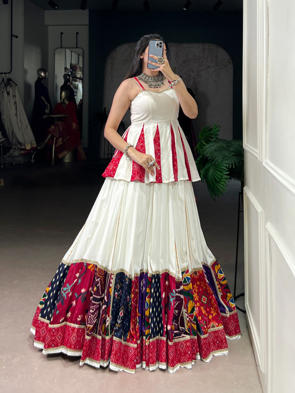 Lorenvalley Fashion White Pure Rayon Multi Patch Work With Lace Touch Up Lehenga Choli
