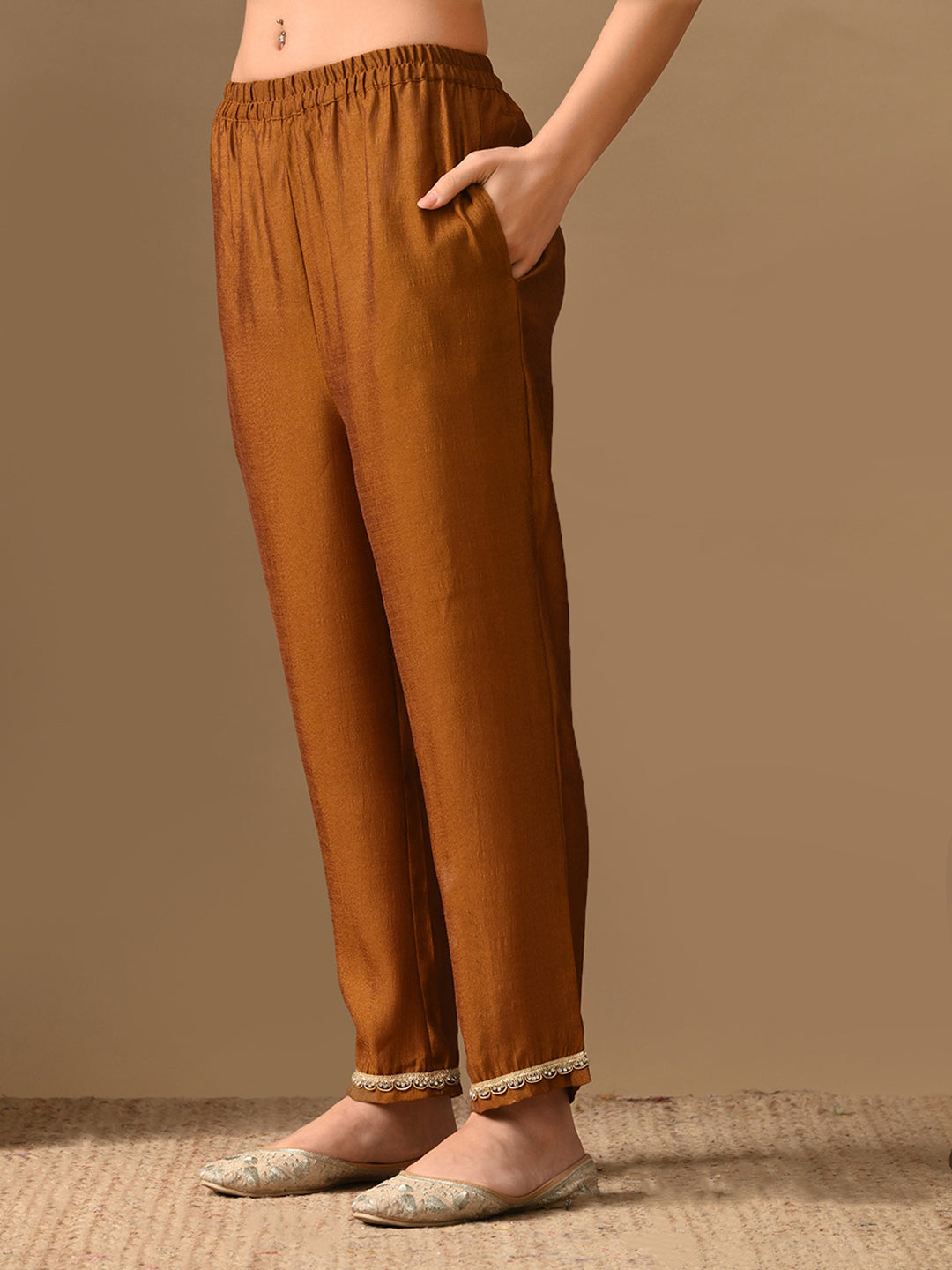 Myshka Mustard Silk Blend Kaftan Sweetheart Neck Short Sleeves Kurta Trousers With Dupatta