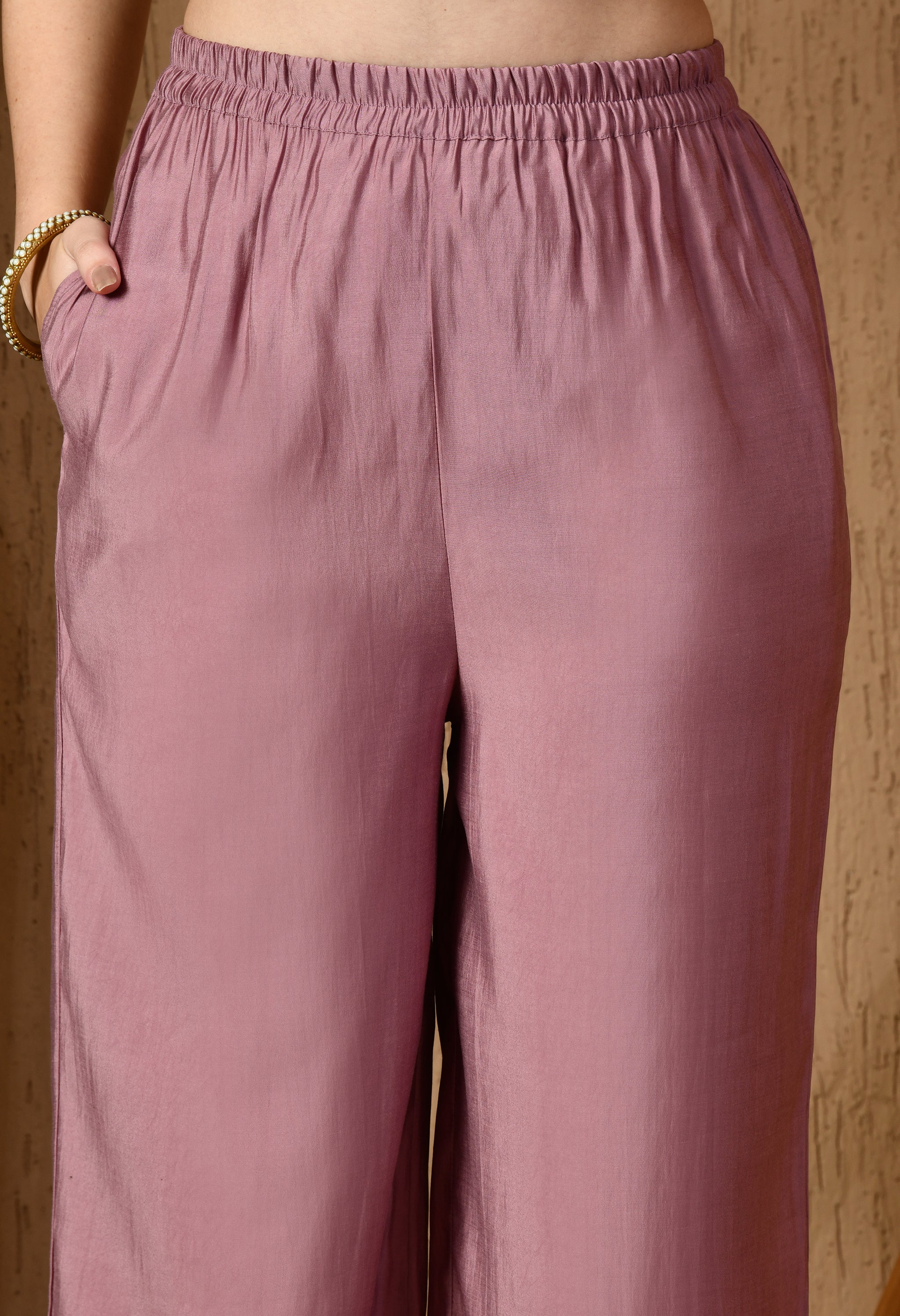 Myshka Lavender Silk Blend Straight Round Neck Long Sleeves Kurta Trousers With Dupatta