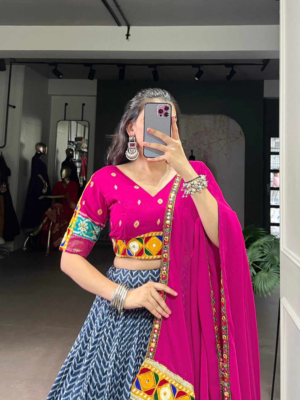Lorenvalley Fashion Blue Tasar Silk Print with Foil Work and Real Mirror Gamthi Work with Lace Touch Up Lehenga Choli with Dupatta