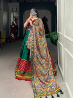 Lorenvalley Green Dola Silk Printed With Foil Work And Original Mirror Gamthi Lace Touch Up Lehenga Choli with Dupatta