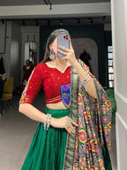 Lorenvalley Green Dola Silk Printed With Foil Work And Original Mirror Gamthi Lace Touch Up Lehenga Choli with Dupatta