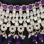 Jewel City Royal Purple Kundan & Pearl Bridal Jewelry Set-Luxury Choker Necklace Earrings & Maang Tikka-Ethnic Wedding & Party Wear