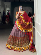 Lorenvalley Fashion Tasar Silk Kashmiri Print With Foil Print And Original Mirror Gamthi work Lehenga Choli with Dupatta