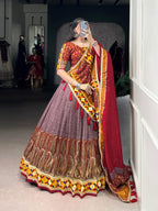 Lorenvalley Fashion Tasar Silk Kashmiri Print With Foil Print And Original Mirror Gamthi work Lehenga Choli with Dupatta