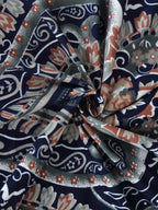 KLOTTHE Blue & Brown Ethnic Motif Printed 300 TC Fitted King Bedsheet With 2 Pillow Covers