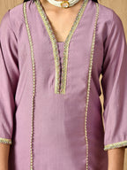 Myshka Kids Girls Calf length Embellished Kurta Set Lavender Color