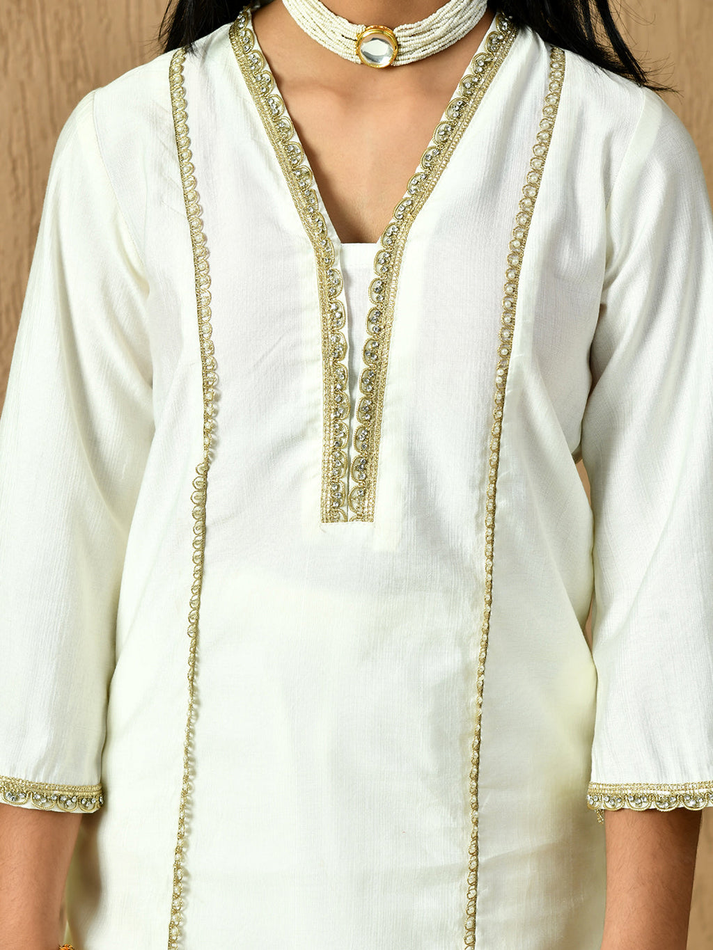 Myshka Kids Girls Calf length Embellished Kurta Set White Color