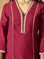 Myshka Kids Girls Calf length Embellished Kurta Set Magenta Color