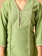 Myshka Kids Girls Calf length Embellished Kurta Set Olive Color