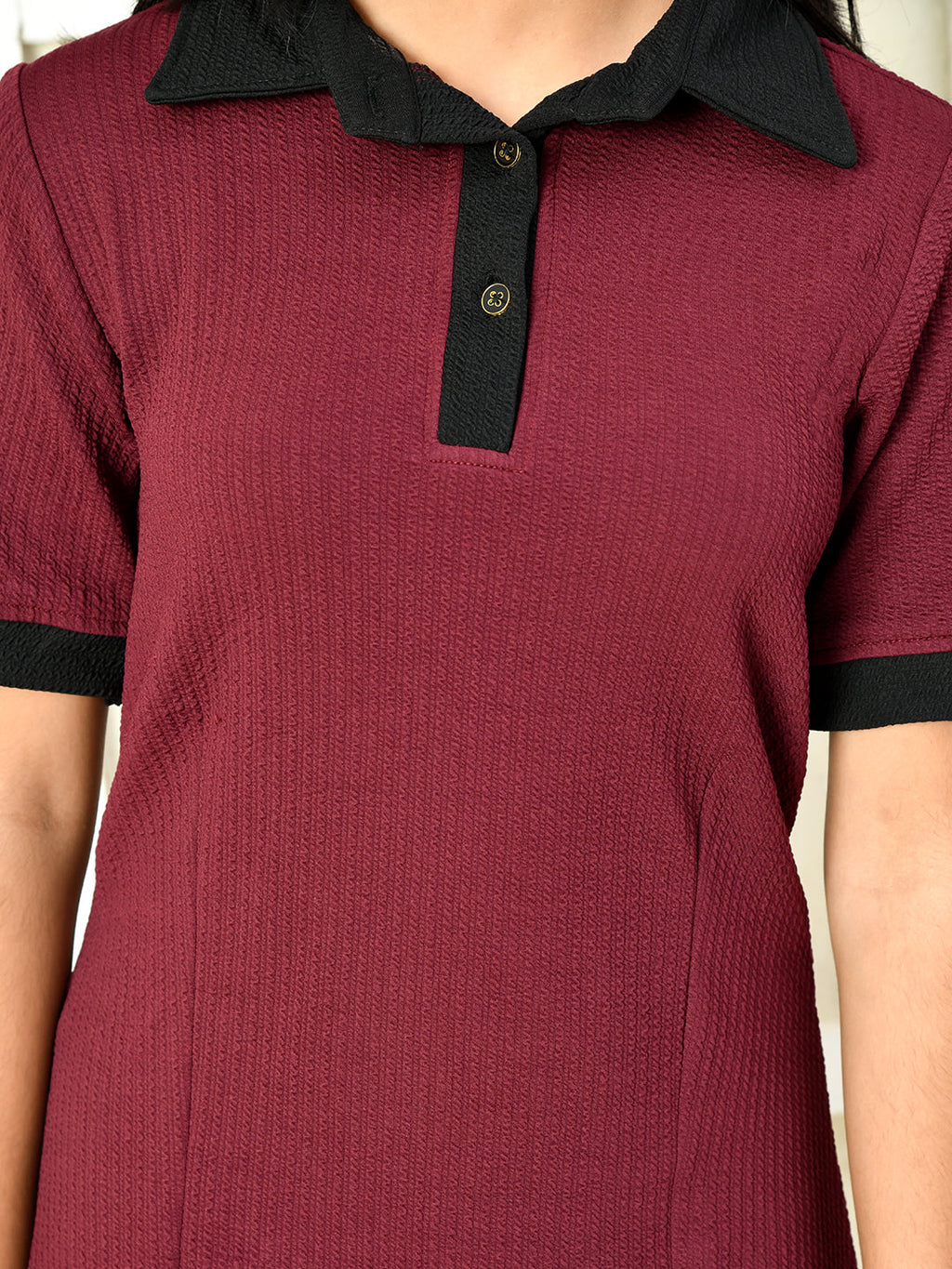 Myshka Kids Girls Self Design Maroon Dress