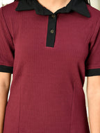 Myshka Kids Girls Self Design Maroon Dress