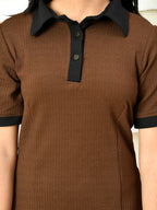 Myshka Kids Girls Self Design Brown Dress