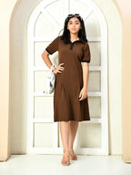 Myshka Kids Girls Self Design Brown Dress