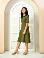 Myshka Kids Girls Self Design Olive Dress