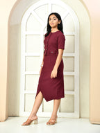 Myshka Girls Maroon Solid Polyester Top With Skirt