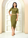 Myshka Girls Olive Solid Polyester Top With Skirt