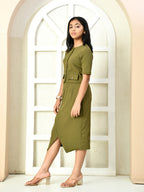 Myshka Girls Olive Solid Polyester Top With Skirt