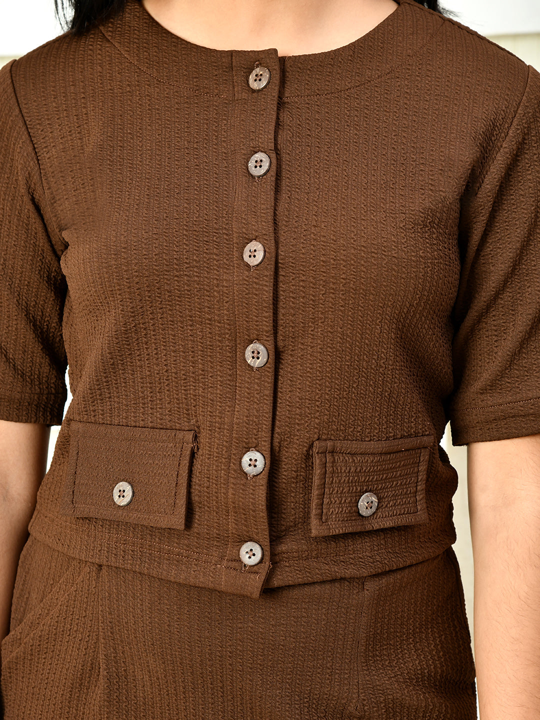 Myshka Girls Brown Solid Polyester Top With Skirt
