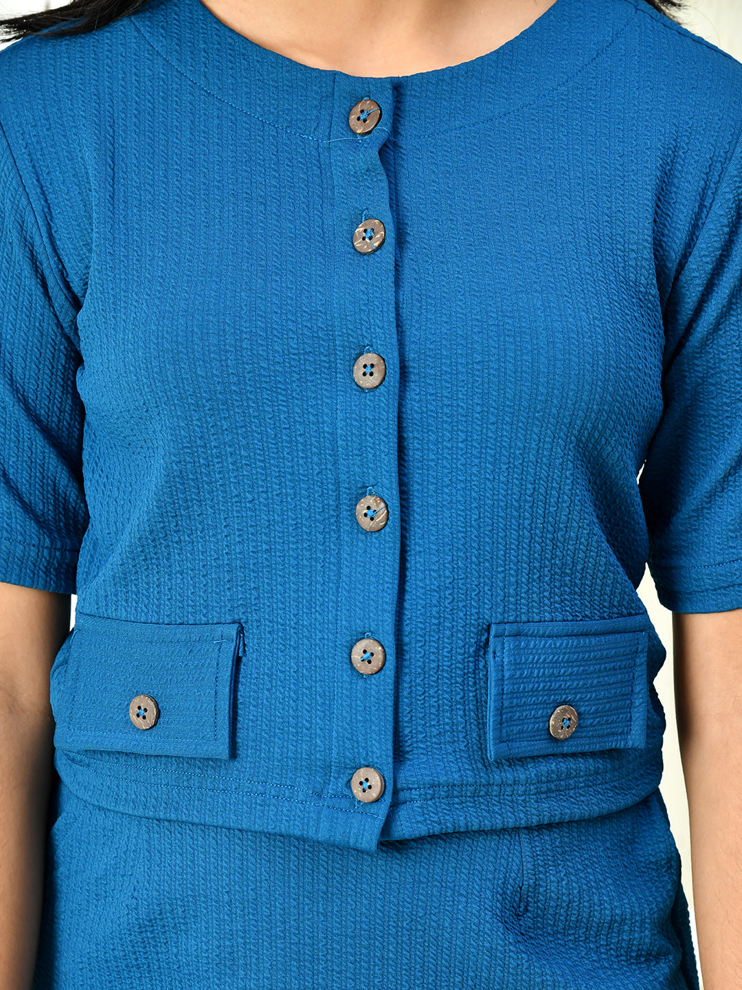Myshka Girls Blue Solid Polyester Top With Skirt