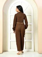 Myshka Girls Brown Solid Polyester Top With Trouser