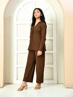 Myshka Girls Brown Solid Polyester Top With Trouser