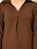 Myshka Girls Brown Solid Polyester Top With Trouser