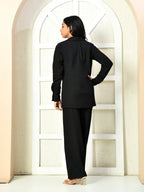 Myshka Girls Black Solid Polyester Top With Trouser