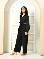Myshka Girls Black Solid Polyester Top With Trouser