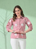 Myshka Women's Causal Shirt Style Embroidered Top Pink Color
