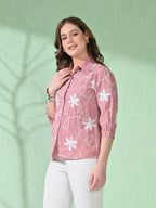 Myshka Women's Causal Shirt Style Embroidered Top Pink Color