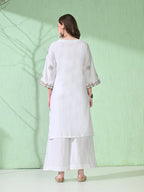 Myshka Women's Embroidered Calf Length White Kurta With Palazzo