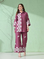 Myshka Women's Floral Embroidered Pink Tunic with Trouser
