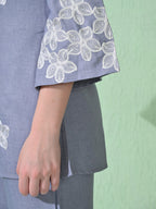 Myshka Women's Floral Embroidered SkyBlue Tunic with Trouser