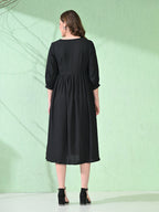 Myshka Women's Flared Knee Length Embroidered Black Dress - Distacart