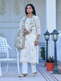 Vaasva Women's Cream Henna Linen Digital Printed Suit Set