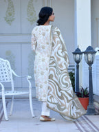 Vaasva Women's Cream Henna Linen Digital Printed Suit Set