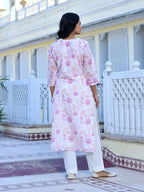 Vaasva Women's Cream Purple Linen Digital Printed Suit Set