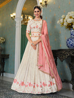 Myra Pearl White Georgette Embroidered Designer Lehenga