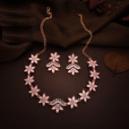Tehzeeb Creations Baby Pink Colour Star Design Stone Studded Necklace With Earrings