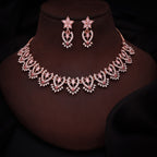 Tehzeeb Creations Baby Pink Colour Sparkle Stone Studded Necklace With Earrings