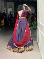 Lorenvalley Mauve Pure Rayon Embossed Design With Sequins Lace Border Lehenga Choli with Dupatta